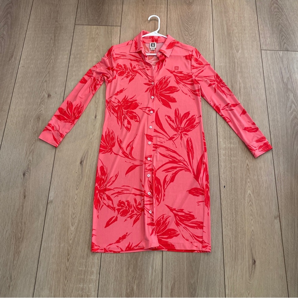 Anne Klein Floral Coral Shirt Dress Size Small